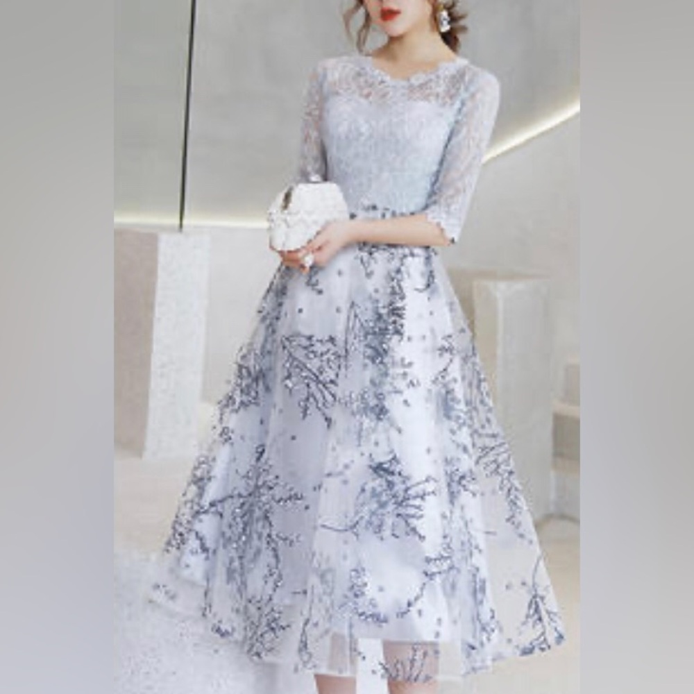 TS Couture Dress NWT Formal Homecoming Winter Ball Silver White Lace 🌺S Sheer